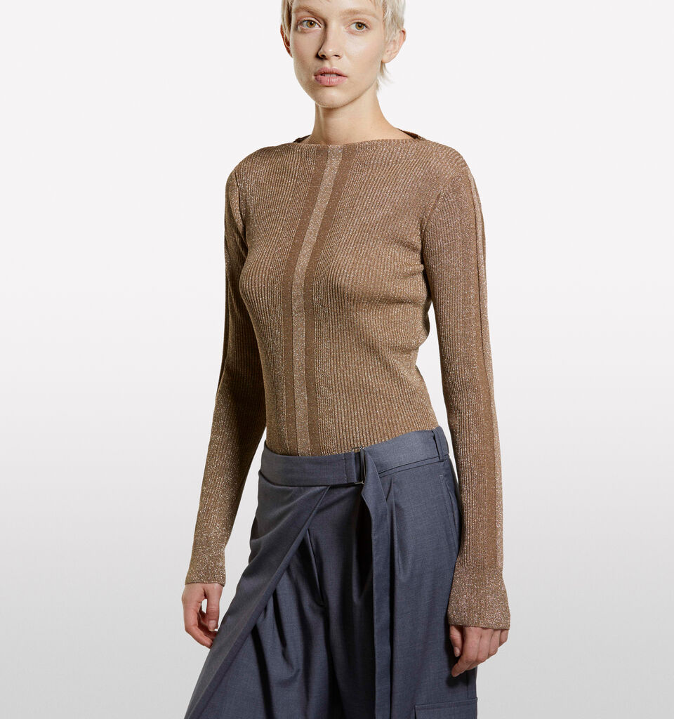 Beiger Pullover mit Lurex - rundhalspullover für damen - Braun | Sisley image number 3